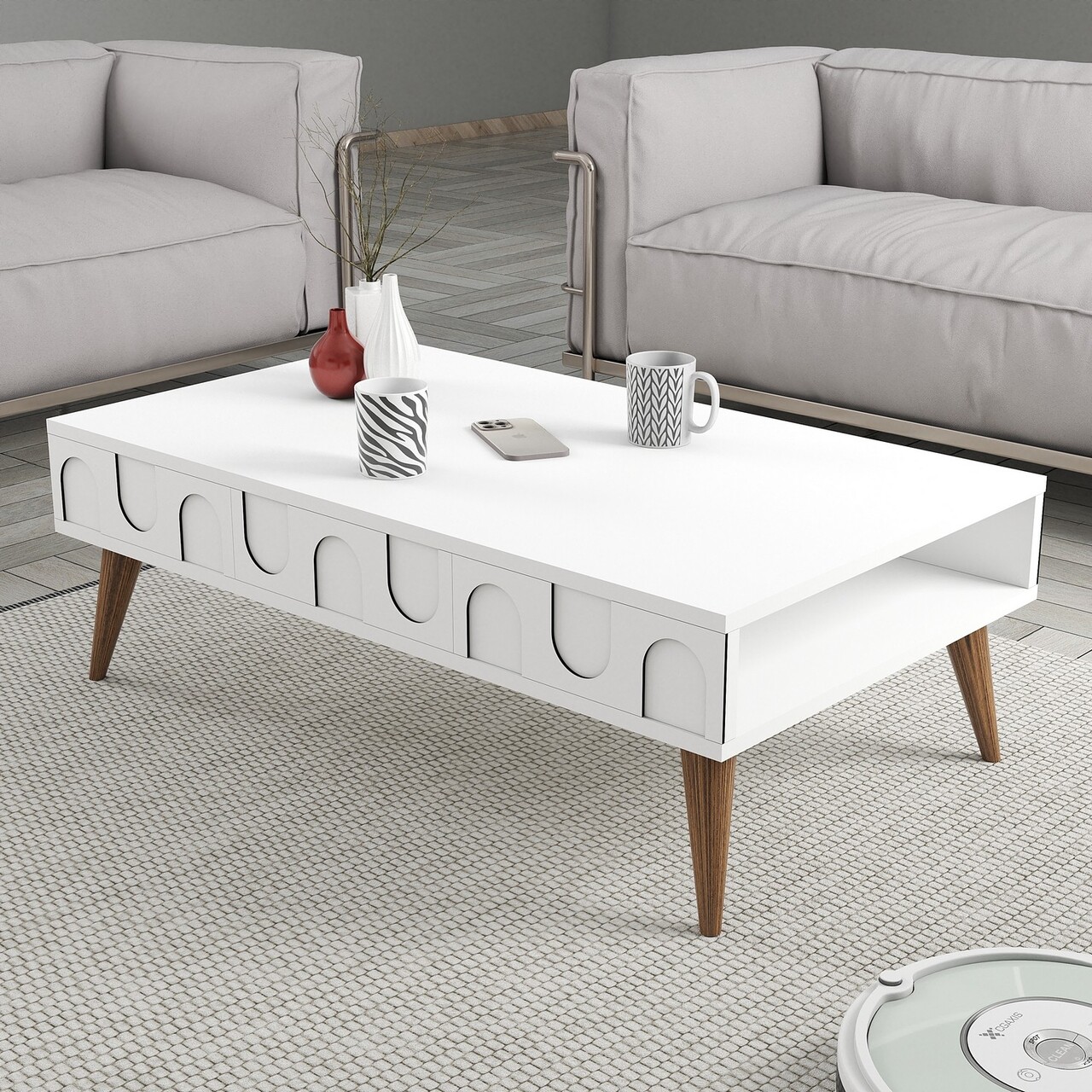 Masuta de cafea, Hommy Craft, Lyon 34, 105x34.6x60 cm, PAL, Alb/Maro