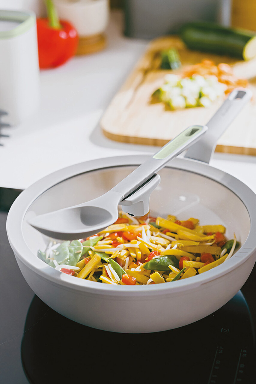 Tigaie wok cu capac BergHOFF, Leo Balance Moonmist, Ø28 cm, aluminiu reciclat, strat antiaderent