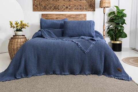 Set cuvertura pique dubla, L'essentiel Maison, Norah, Albastru indigo