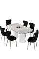 Set masa si scaune (7 piese), Hanah Home, Galya, Model de marmură albă / Crom / Negru