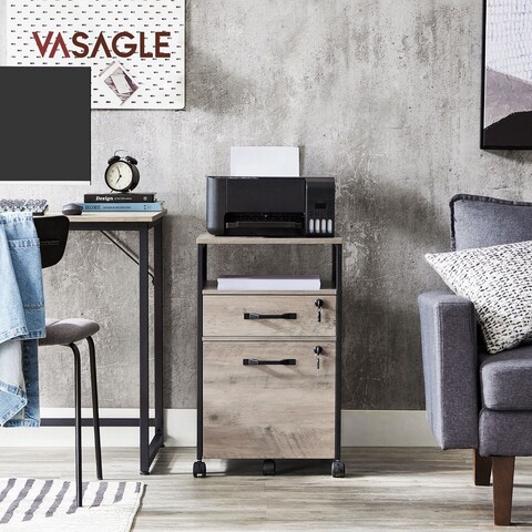 Dulap de birou pentru dosare, Vasagle, cu compartiment A4 si letter, 42x44x69 cm, MDF/PAL/otel, grej