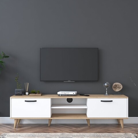 Comoda TV, Wren, A5 – 890, 180 x 48.6 x 35 cm, pal melaminat, alb/nuc mezoni.ro