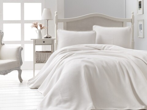 Set cuvertura pique dubla, Liv - White, Şaheser, Bumbac