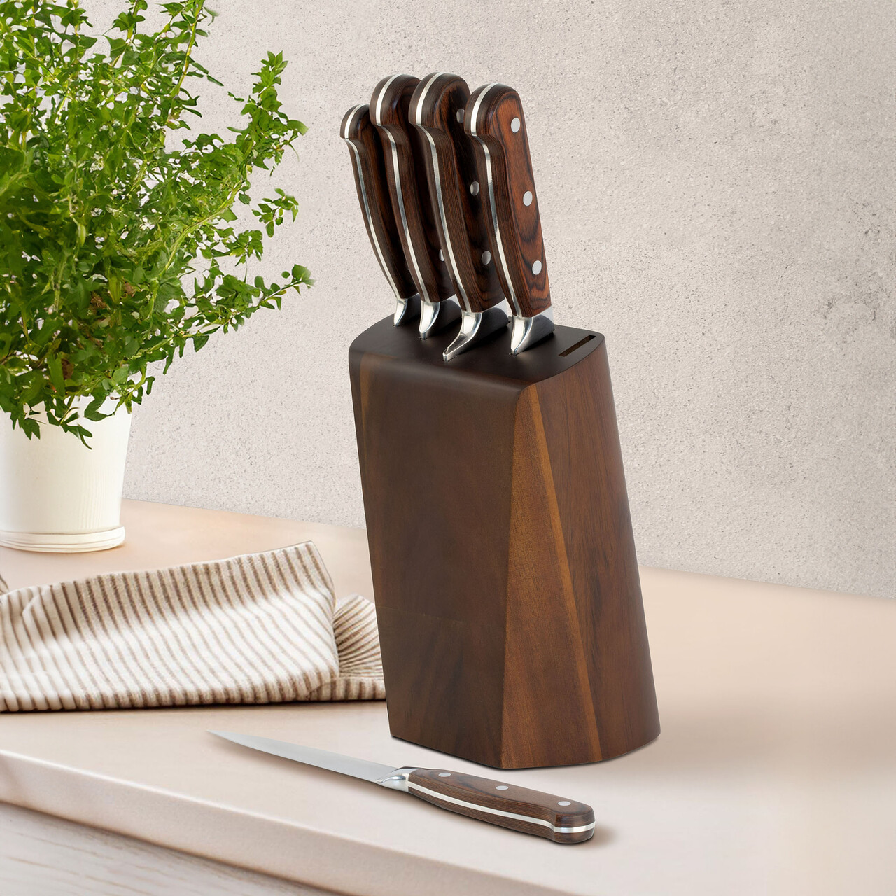 Set 5 cutite si suport Virtuose, Richardson Sheffield, 14x22 cm, inox 13/0, maro — imaginea 3
