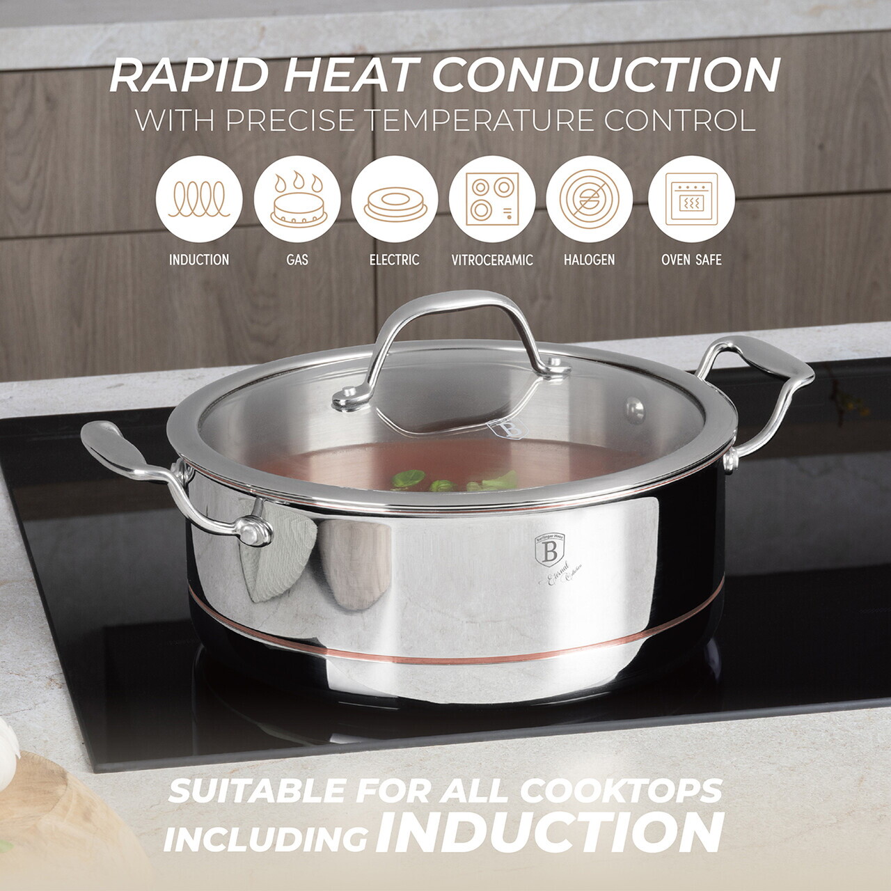 Oala cu capac Berlinger Haus, Copper Touch, 24 cm, inox/aluminiu, argintiu - imagine 10