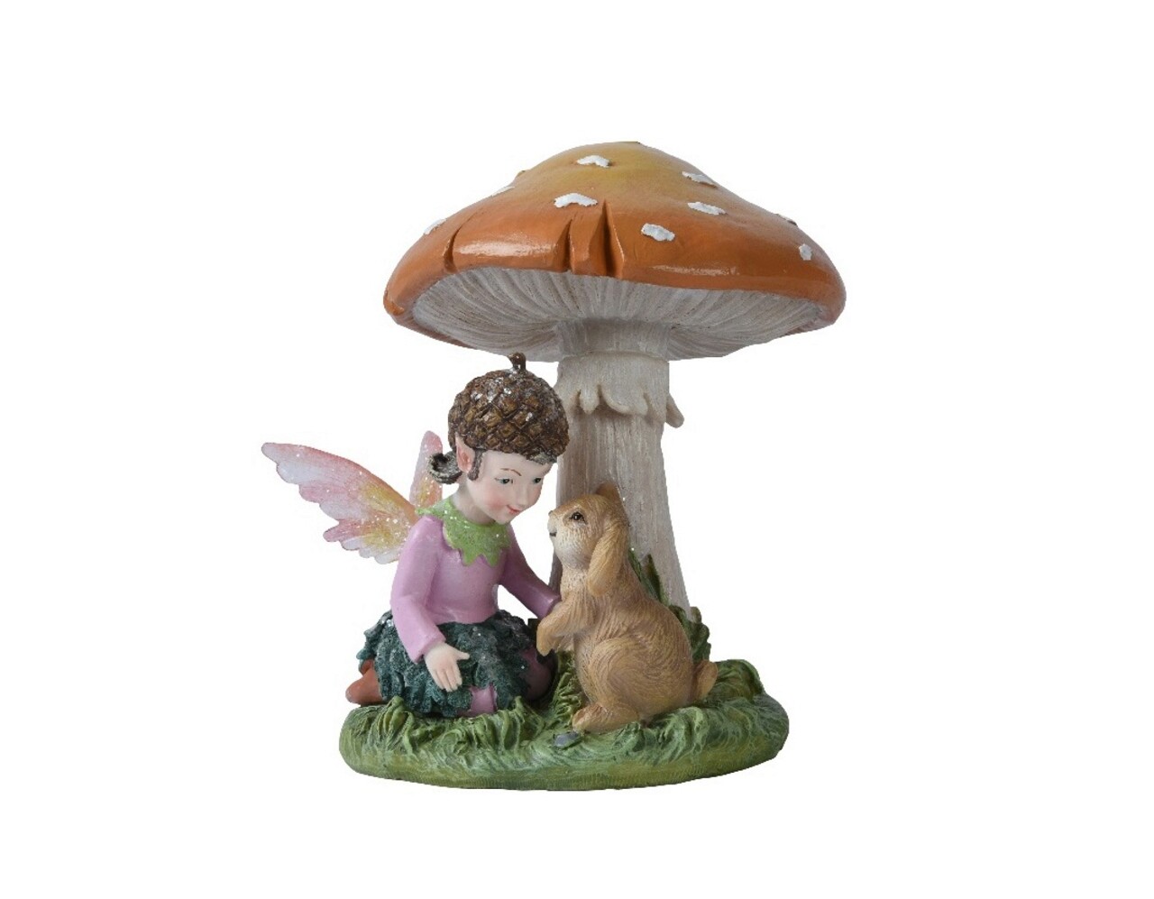 Decoratiune Girl and bunny under mushroom, Decoris, 14.5x12.5x15 cm, polirasina, multicolor