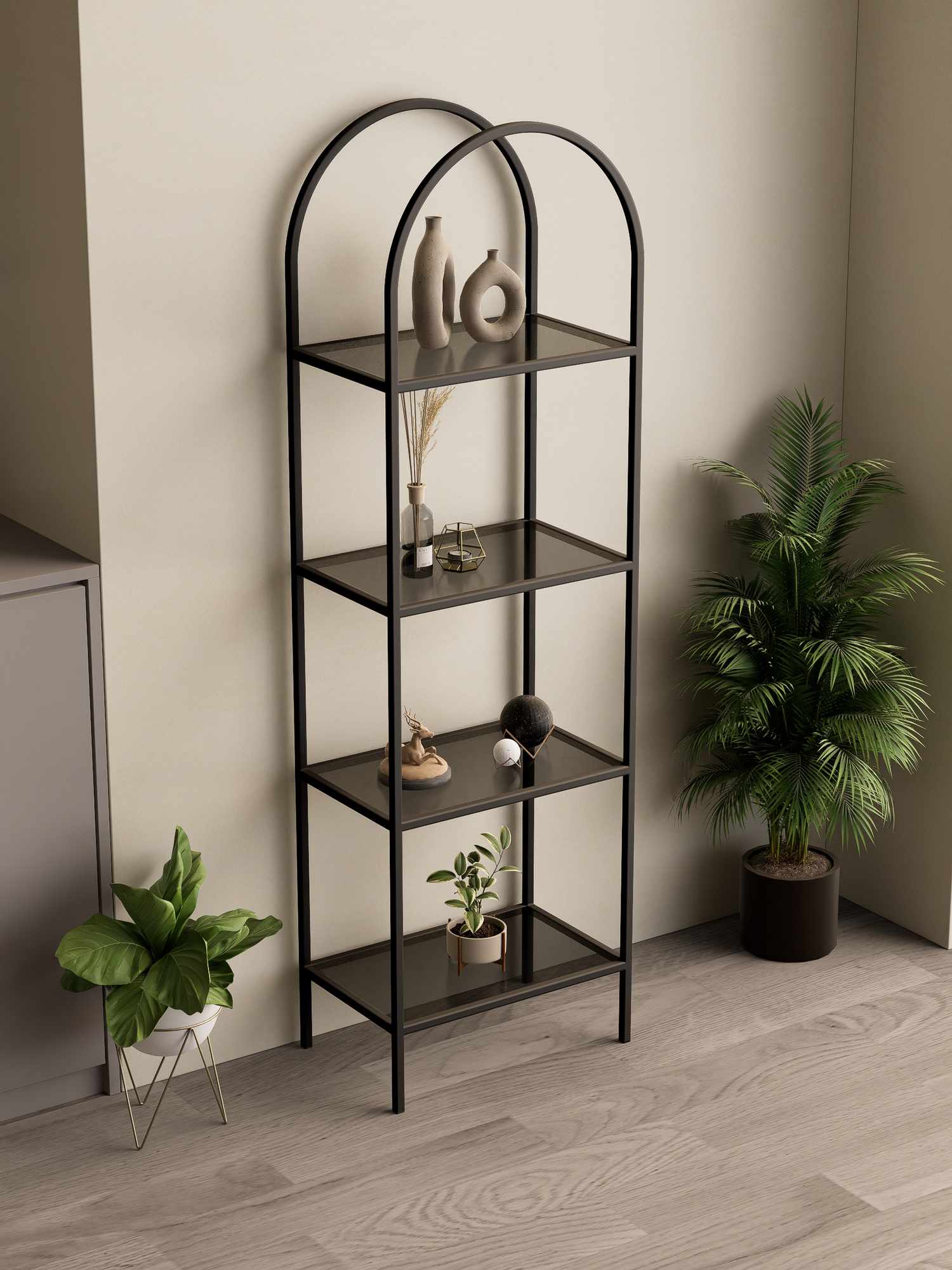 Corp biblioteca, Hanah Home, İdil, 47x158x30 cm, Negru / Fume