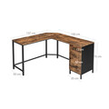 Birou in forma de L / birou de colt, Vasagle, Industrial, cu sertare, 137x150x75 cm, PAL/otel, maro