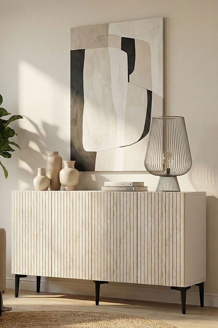 Consola, Hanah Home, Zeynep 180, 180x75x32 cm, Alb / Travertin — imaginea 2