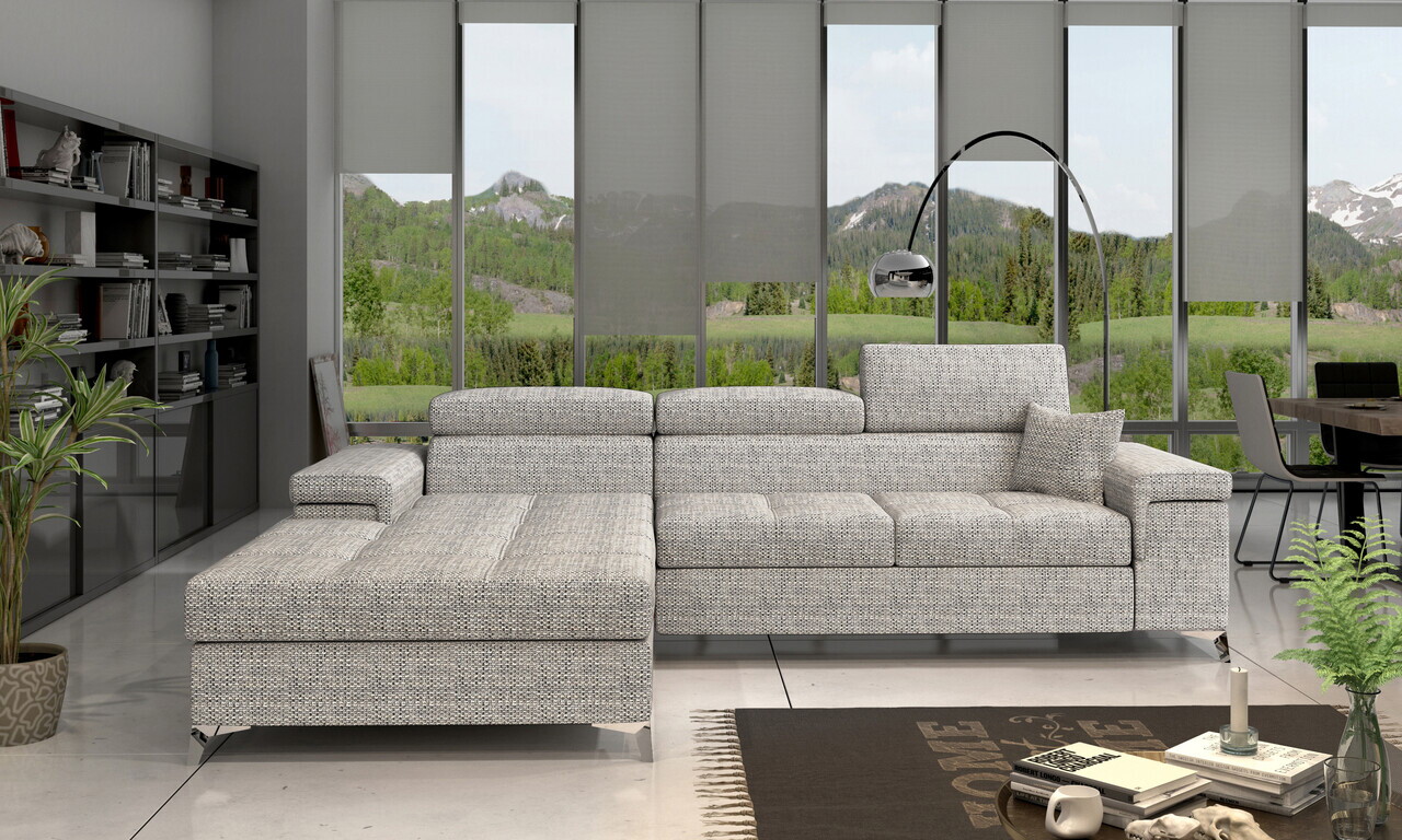 Coltar extensibil stanga 4 locuri ELTAP, Ric-02, Ricardo, 281x205x88 cm, lemn/poliester, gri - view 2