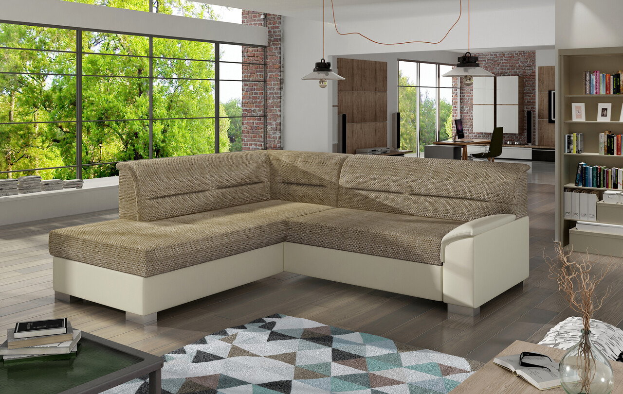 Coltar extensibil stanga 4 locuri ELTAP, BR07, Bergen, 247x214x83 cm, lemn/poliester, bej inchis/bej deschis - 1 | YEO