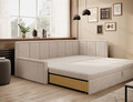Canapea extensibila brat dreapta 3 locuri, ELTAP, Fulgeo, 214x82x77 cm, lemn/catifea din poliester, bej