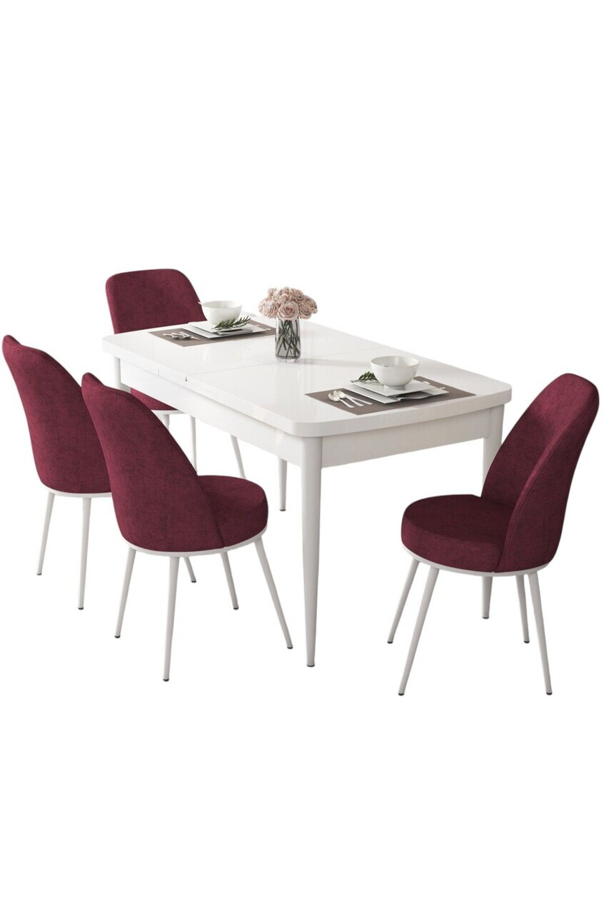 Set masa extensibila si scaune (5 piese), Hanah Home, Via, Alb / Burgundia — imaginea 2