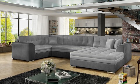 Coltar extensibil dreapta 5 locuri ELTAP, Damario, 338x189x78 cm, lemn/poliester, gri deschis/gri inchis