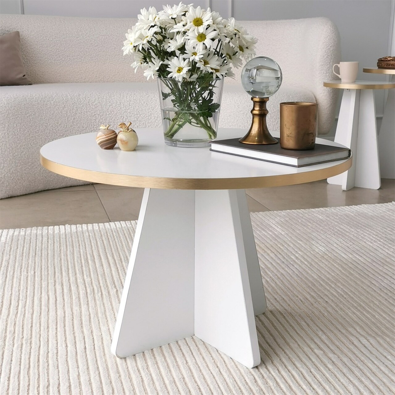 Masuta de cafea, Neostill, Mushroom, 60x40x60 cm, PAL, Aur/Alb - 2 | YEO