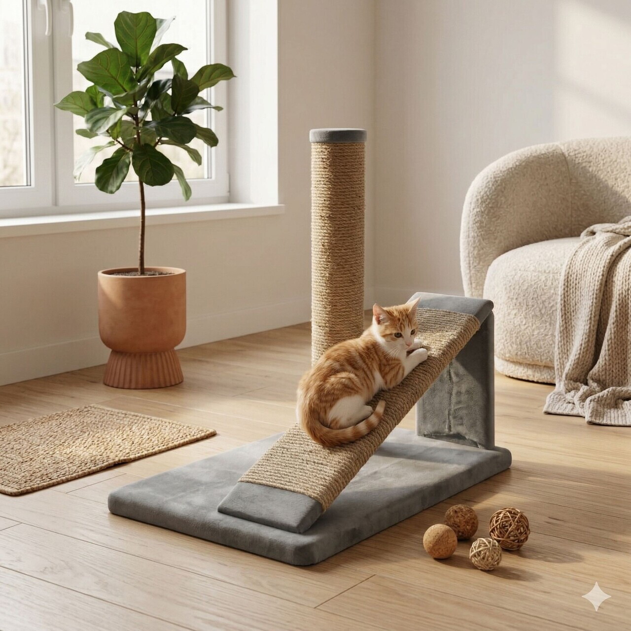 Zgarietor pentru pisici, Paws & Whiskers, Rico, MATERIAL TEXTIL PLUȘ, Gri