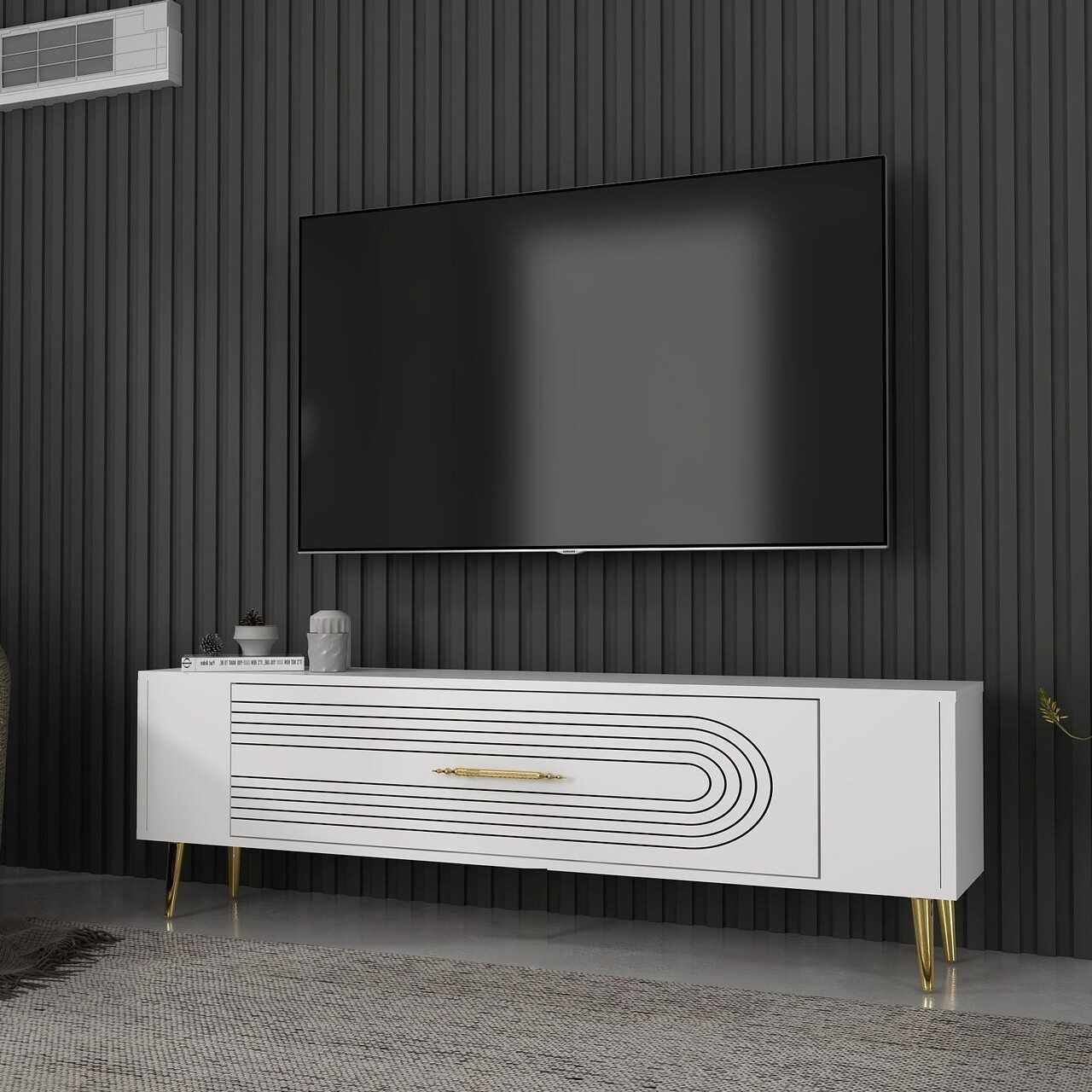 Comoda TV, Olivia, Retrol3, Alb/Auriu - 1 | YEO