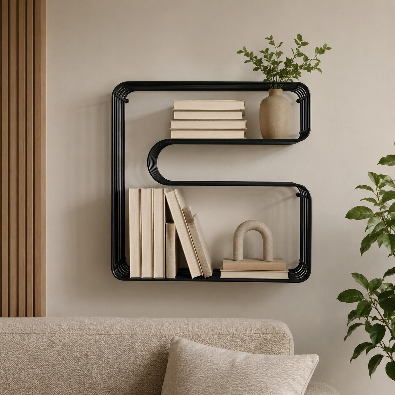 Raft de perete, Hanah Home, Kira, 42.5x37x11.5 cm, Negru