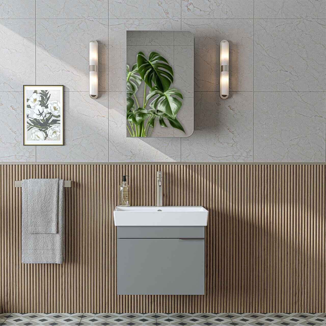 Set Dulap de Baie cu Chiuvetă și Oglindă (2 Piese), Hanah Home, 2928, MDF, Frasin — imaginea 3