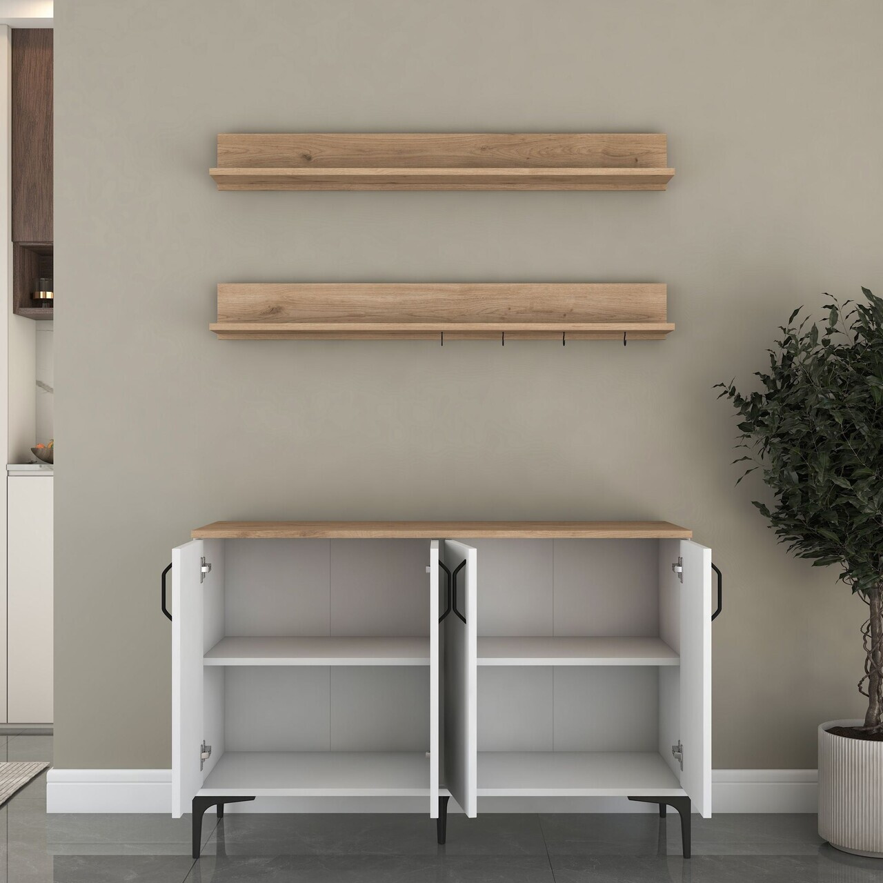 Dulap multifunctional, Hanah Home, JE234, PAL melaminat, Alb/Maro - view 7