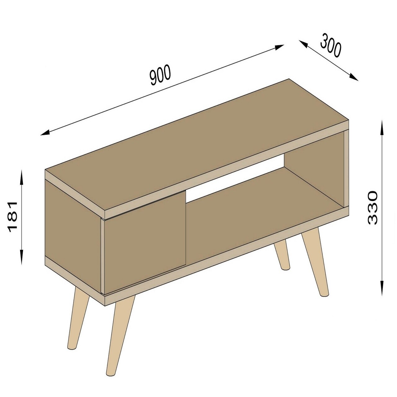 Comoda TV Maya, Maison In Design, 90 X 30 X 33 Cm, PAL, Natural