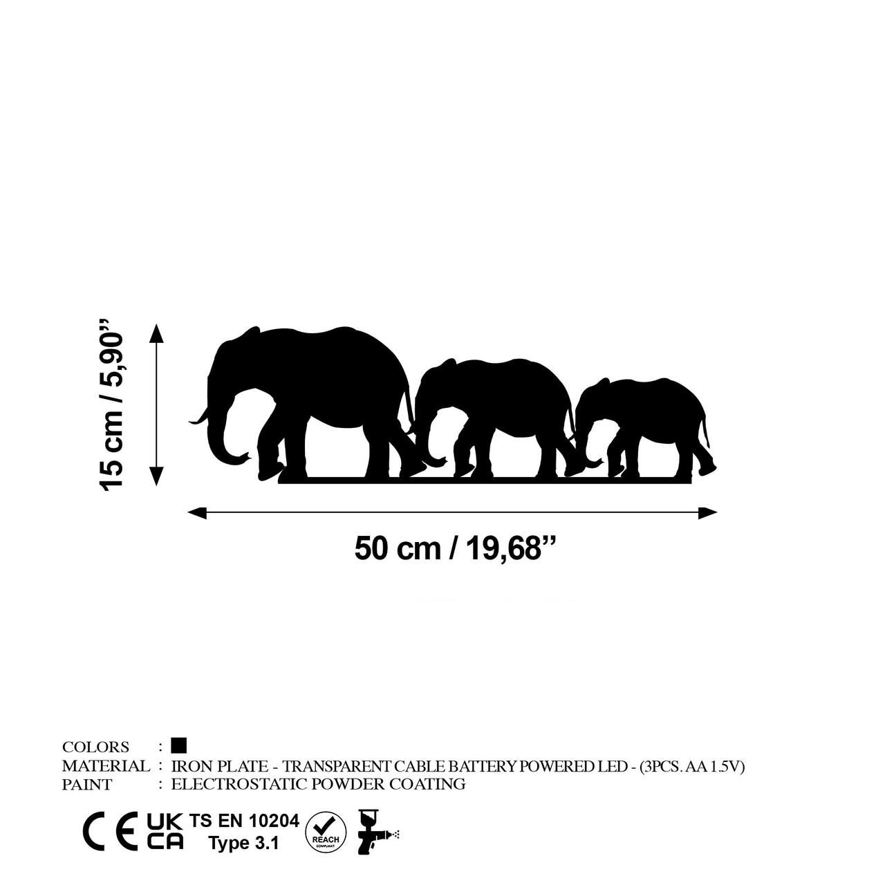 Decoratiune de perete, Elephant 070, Dimensiune: 15 x 50 cm, Negru - view 7