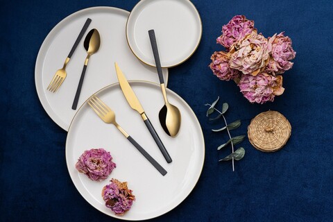 Set de tacâmuri (12 piese), L'essentiel Maison, 294HRO1102, Furculiță de masă: 21 x 2,5 cm (4 bucăți), Aur/Negru