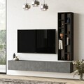 Comoda TV cu raft, Yardley, LV9-RL, pal melaminat, argintiu/negru