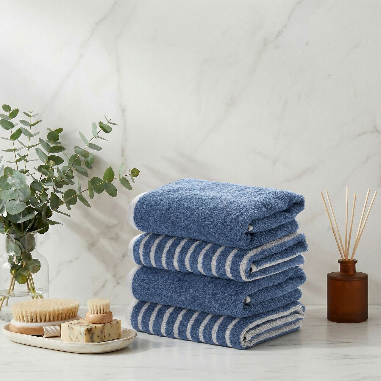 Set prosoape L'essentiel Maison Stripe Melange Bumbac Albastru