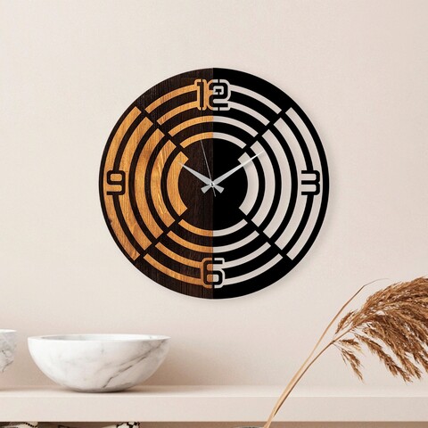 Ceas de perete, Wooden Clock, Lemn/metal, ø56 cm, Nuc / Negru mezoni.ro
