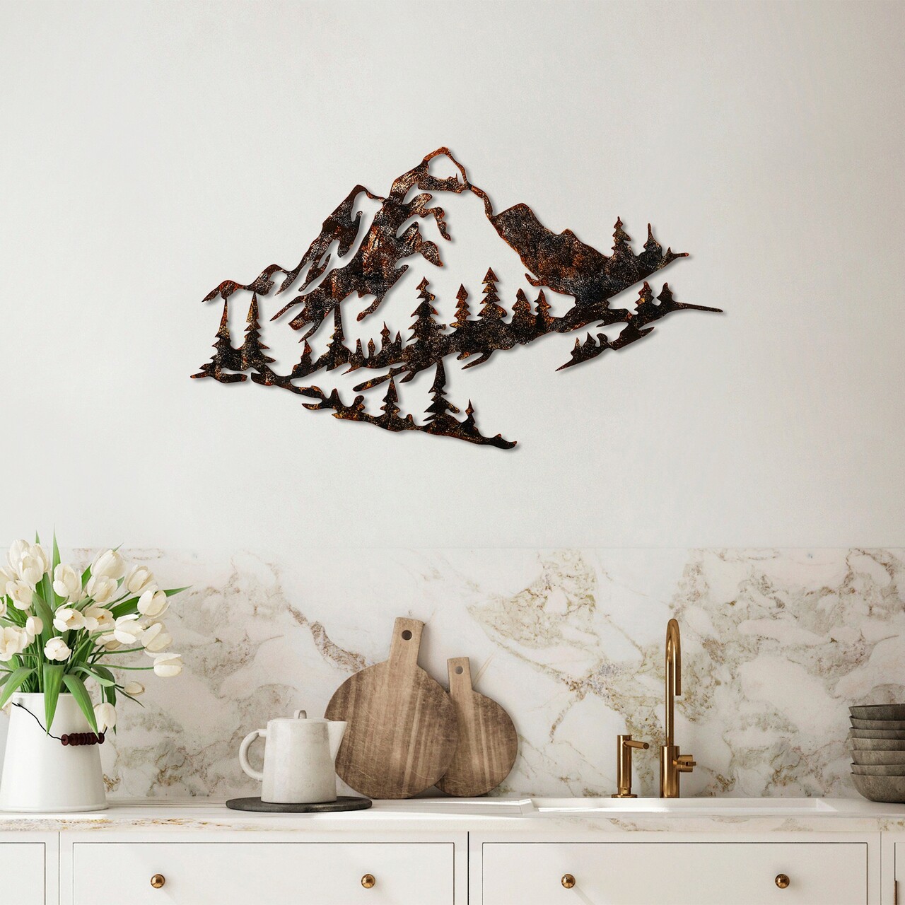 Decoratiune de perete, Mountain, Metal, 70 x 40 cm, Multicolor - 2 | YEO