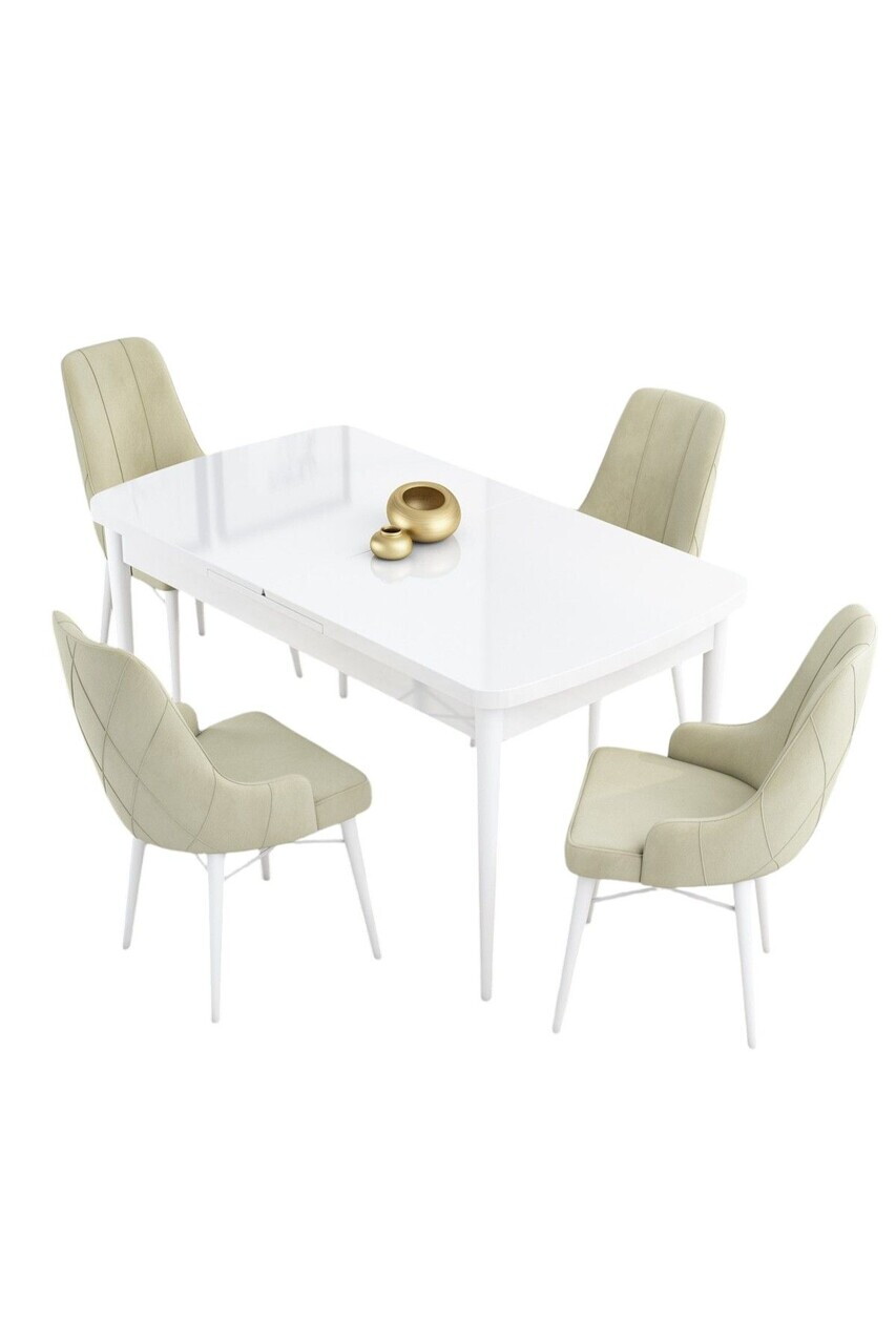 Set masa extensibila si scaune (5 piese), Hanah Home, Kar, Alb / Crem — imaginea 2