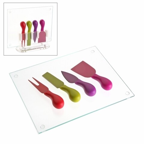 Set 4 cutite si suport pentru branzeturi, versa, 20 x 26 x 5 cm, multicolor