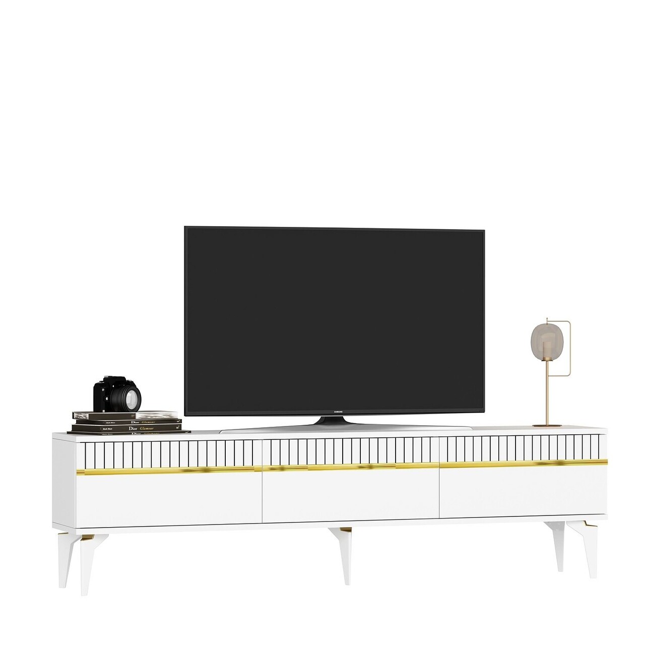 Comoda TV, Olivia, Defne, Alb/Auriu - 3 | YEO