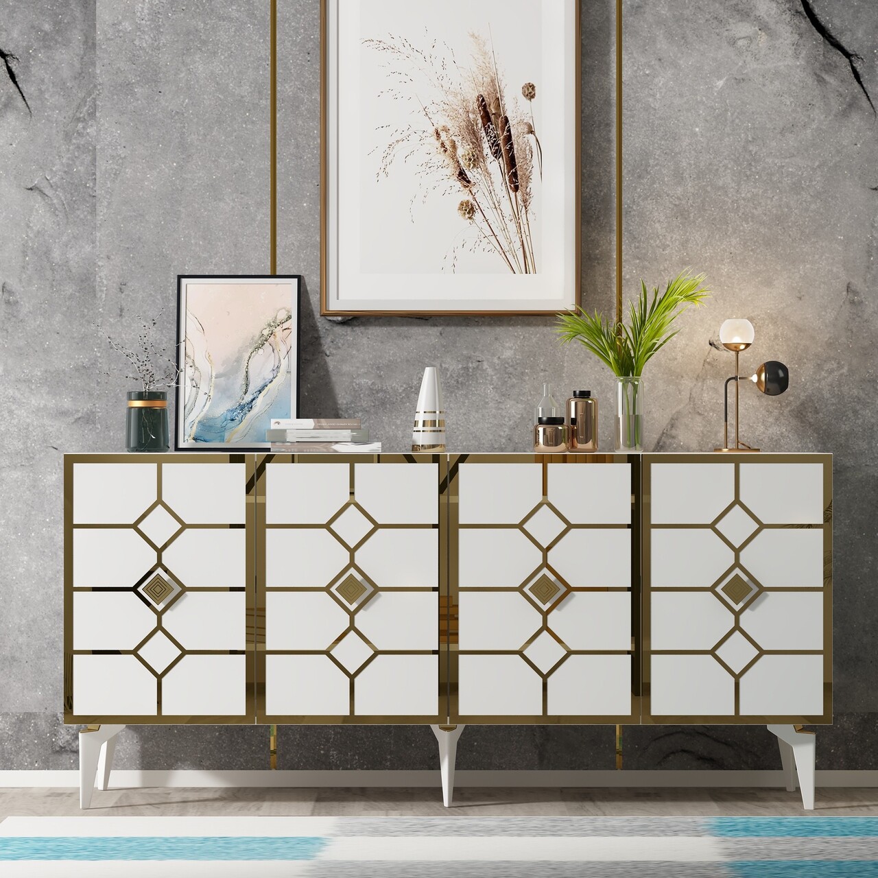 Consola, Olivia, Cagla, 150x40x79 cm, PAL , Alb/Auriu - 1 | YEO