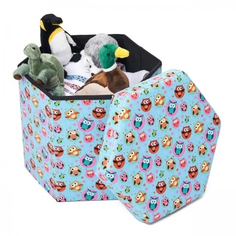 Taburet pliabil cu spatiu de depozitare hexagonal owls, heinner home, 43 x 38 x 38 cm, pvc, multicolor