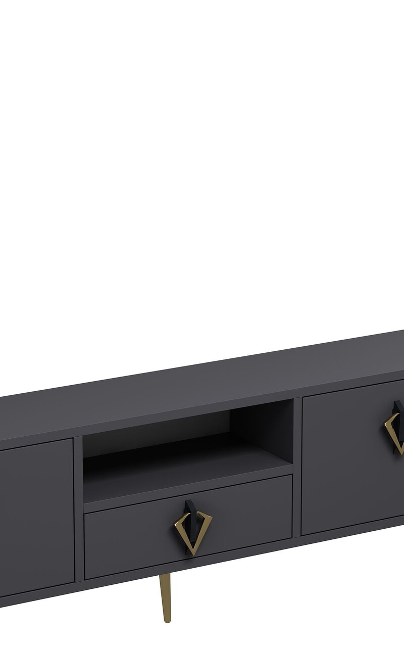 Comoda TV, Hanah Home, 1311-DROP-32, 140x45x30 cm, PAL , Antracit / Negru / Auriu - view 6