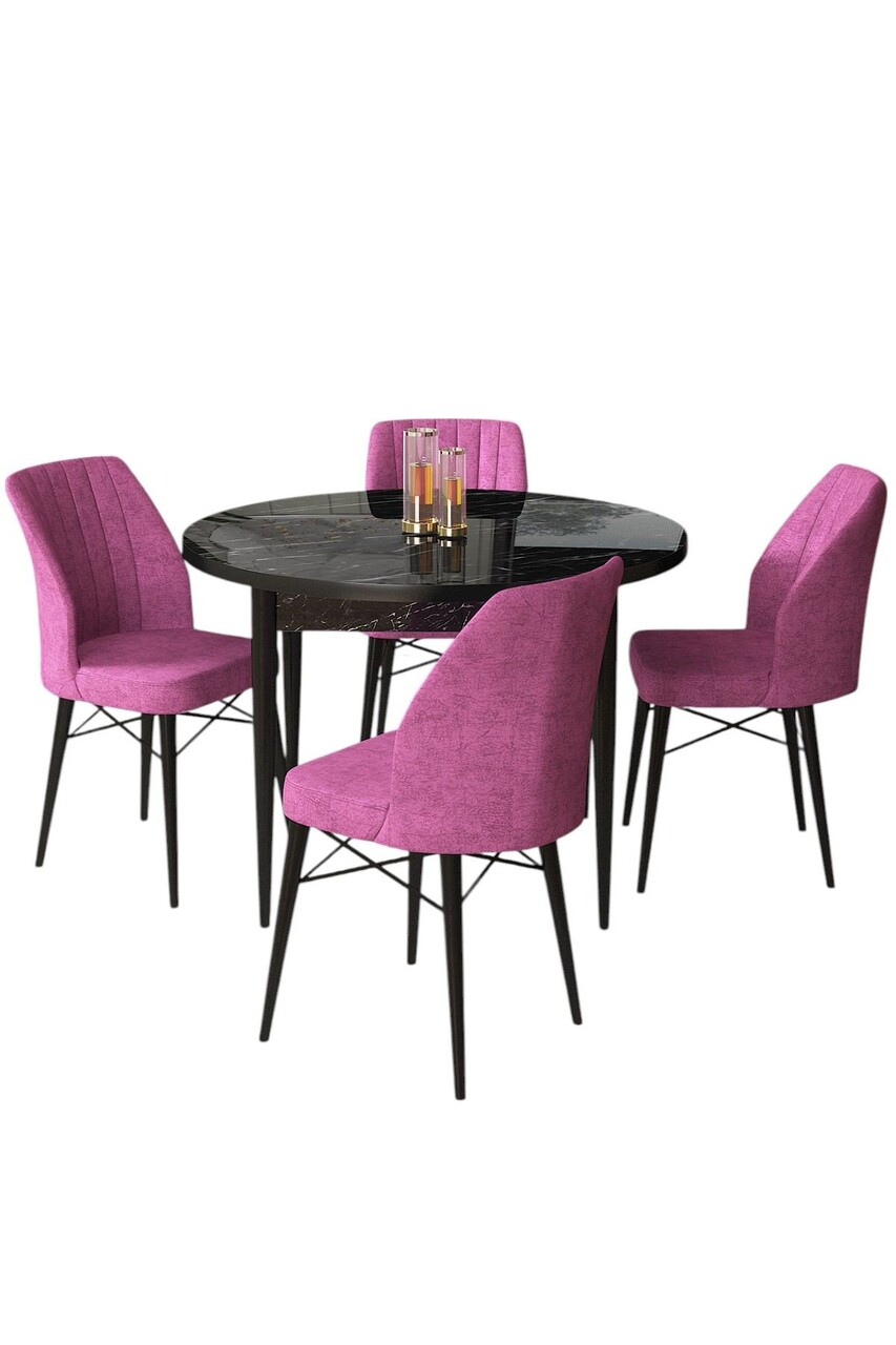 Set masă și scaune (5 bucăți), Hanah Home, Rox, Marmură neagră / Violet - view 2