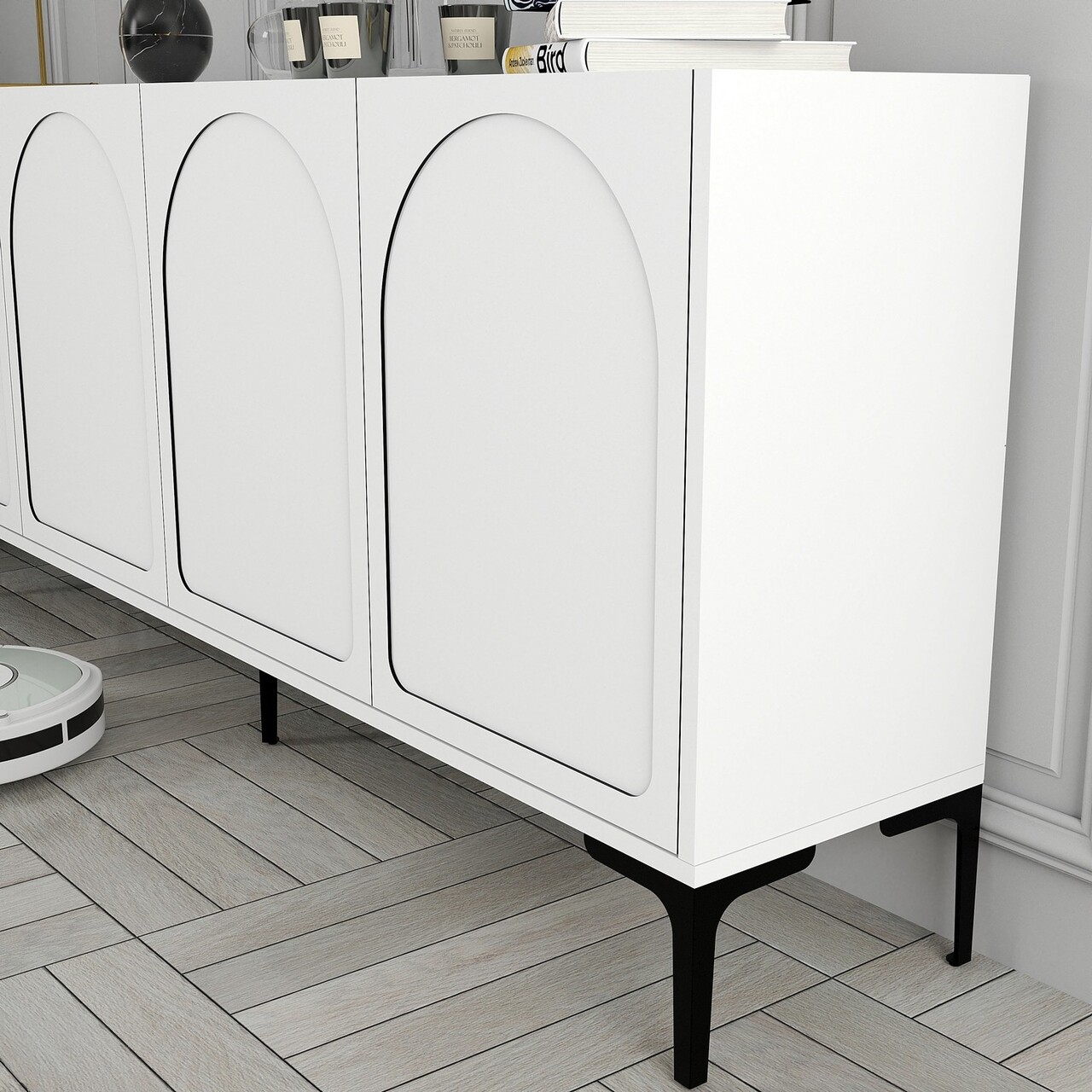 Consola, Hanah Home, Lyon 79, 180x79x35 cm, Alb/Negru - view 5
