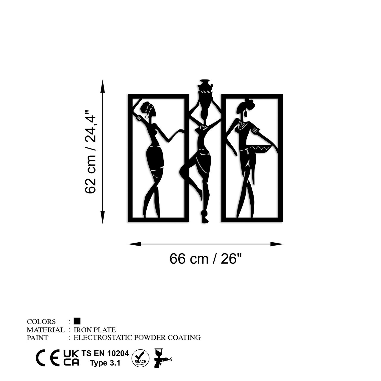 Decoratiune de perete, African Women, Metal, (Grosime: 1,5 mm), Negru — imaginea 7