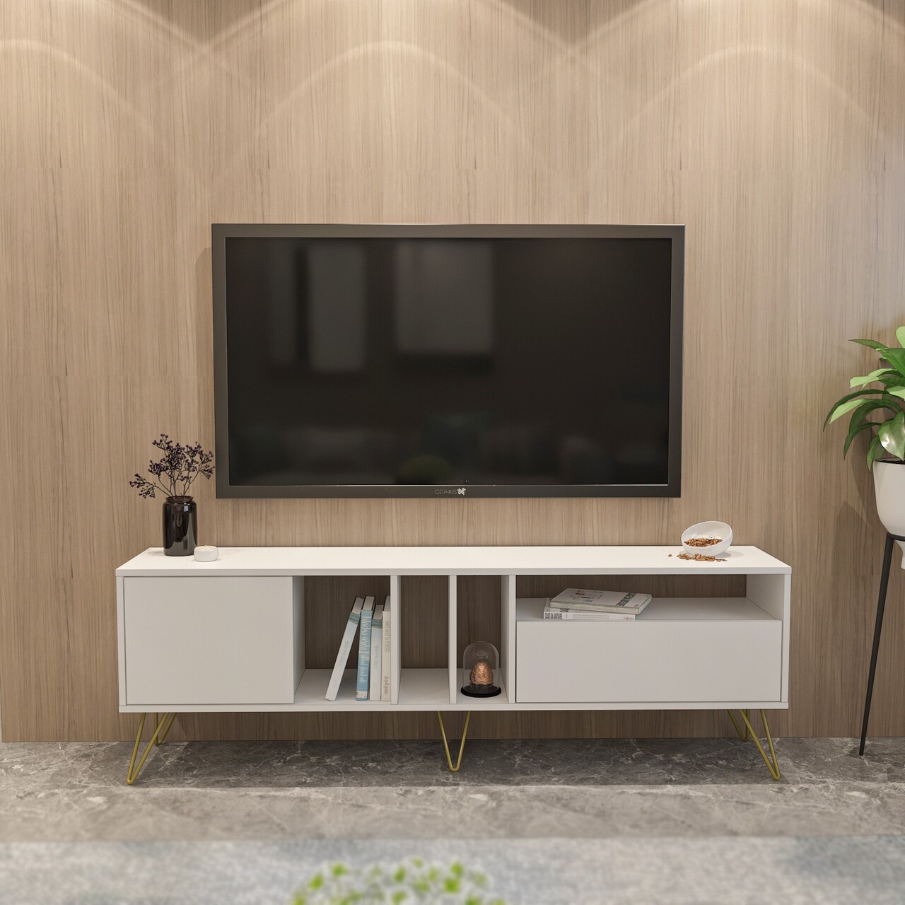 Comoda TV, Zena Home, Mistico (180), PAL, Alb/Auriu - 1 | YEO