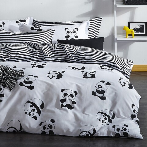 Lenjerie de pat dubla king size, enlora home, 162elr61282, 3 piese, amestec bumbac, alb/negru