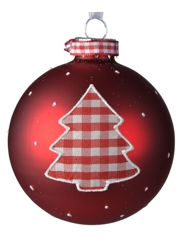Glob Checkered tree, Decoris, Ø8 cm, sticla, rosu