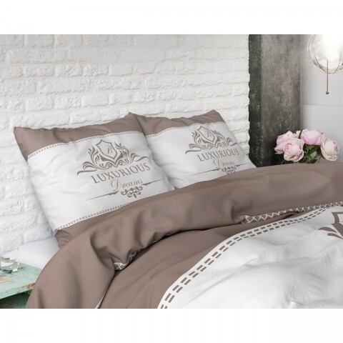 Lenjerie de pat dubla Luxurious Taupe, Royal Textile, 3 piese, 200 x 220 cm, 100% bumbac, taupe