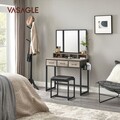 Masa de toaleta cu taburet / Masuta dressing, Vasagle, Industrial, 90x40x141 cm, PAL/otel/piele ecologica, gri