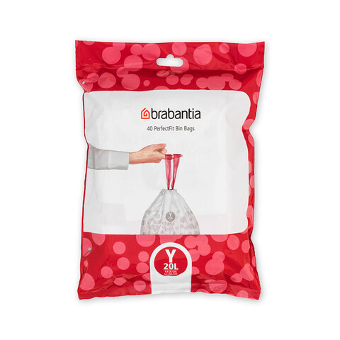 Set 40 saci de gunoi, Brabantia, NewIcon PerfectFit, marimea Y, 20 L, nailon, alb