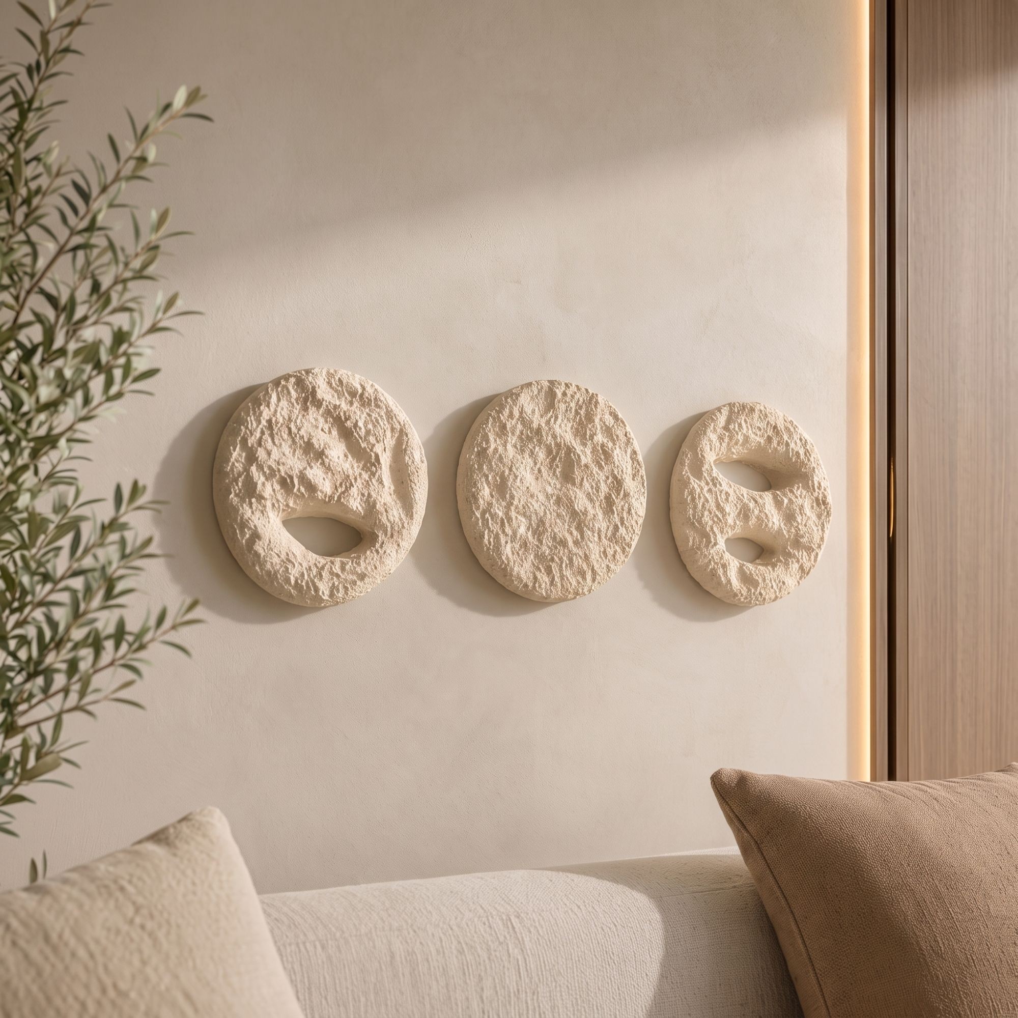 Set de accesorii decorative pentru perete, Myk3090, BETON CARBON, Dimensiune: 20 x 20 cm (3 bucăți), Aproape alb