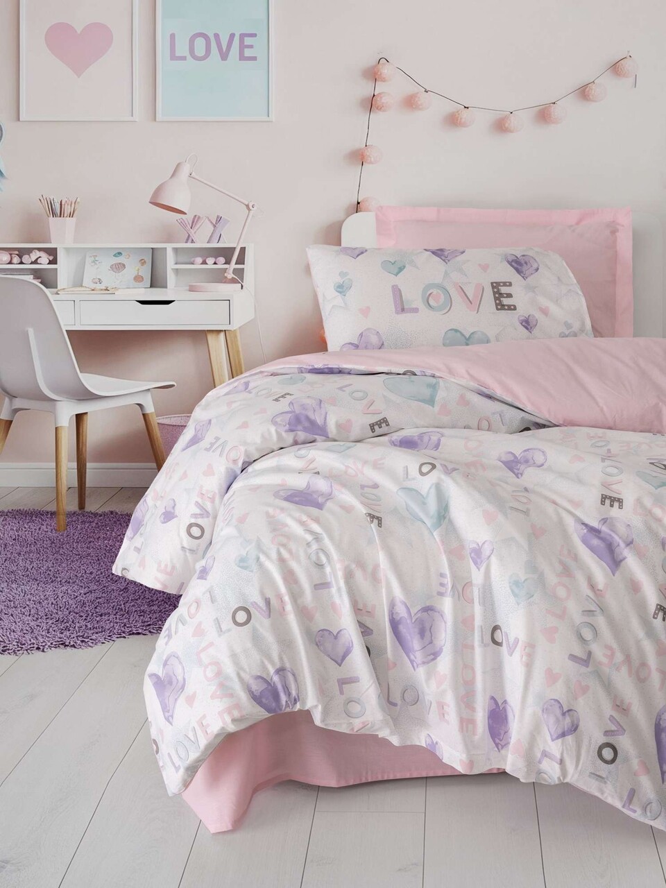 Lenjerie de pat pentru o persoana Single XXL (DE) L'essentiel Maison Lovella Bumbac Ranforce Roz