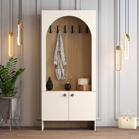 Cuier de perete, Hanah Home, Palermo K, 90x200.6x37 cm, PAL, Crem / Stejar