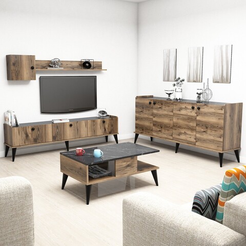Mobilier pentru living Lidya, Almaren, 4 piese, 180x35x49 cm, maro Almaren